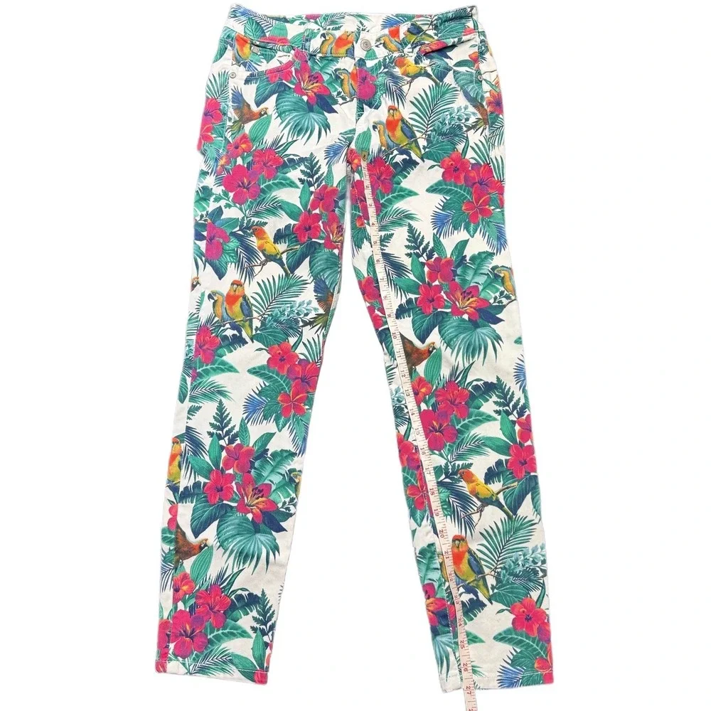 Tommy Bahama Skinny Floral Parrot Print Pants Bright White Size 4 - Picture 6 of 9